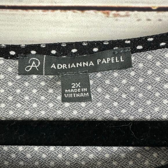 Women's Adrianna Papell Black White Flowy 3/4 Sleeve Pullover Blouse Stretch 2X - Picture 4 of 6